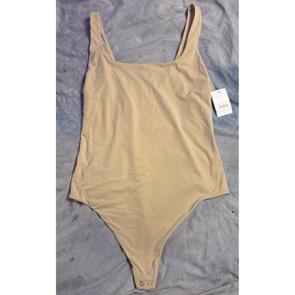 NEW Auden Luxury Collection Beige Soft Cotton Stretch Tank Top Bodysuit, Size XL
